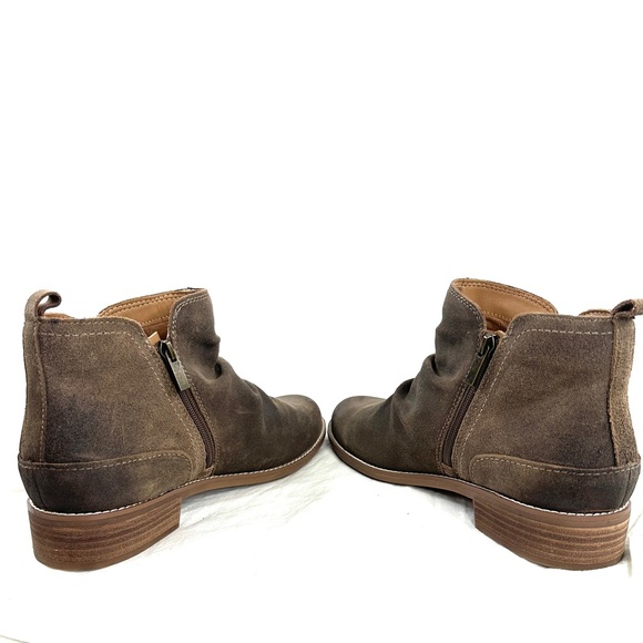 Earth Etnadya Women Size 11 Brown Suede Ankle Boot Ruched Double Zip Heel Pull - Picture 6 of 9